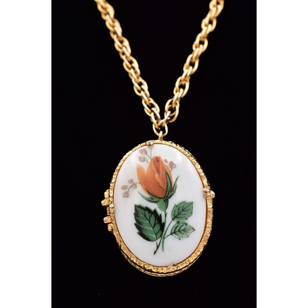Vintagge Mary Chess Fragonard Compact Necklace Empty Perfume Locket Gold BinE